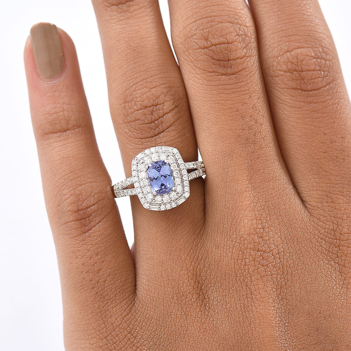 D'Joy Premium Tanzanite and Moissanite 1.65 ctw Celestial Halo Ring in Rhodium Over Sterling Silver (Size 10.0) image number 2