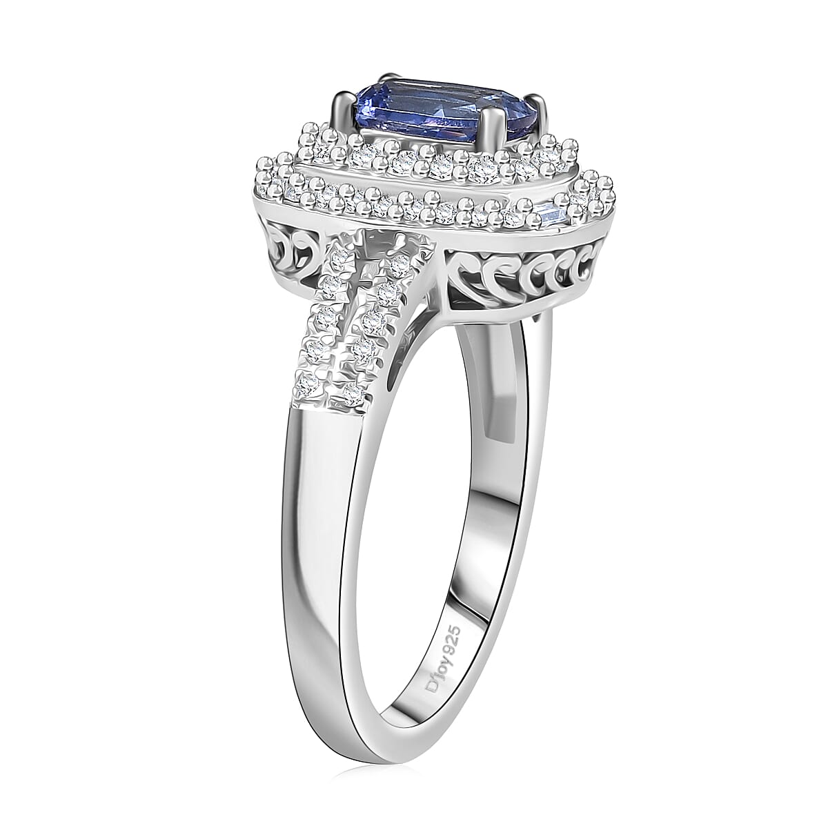 D'Joy Premium Tanzanite and Moissanite 1.65 ctw Celestial Halo Ring in Rhodium Over Sterling Silver (Size 10.0) image number 3