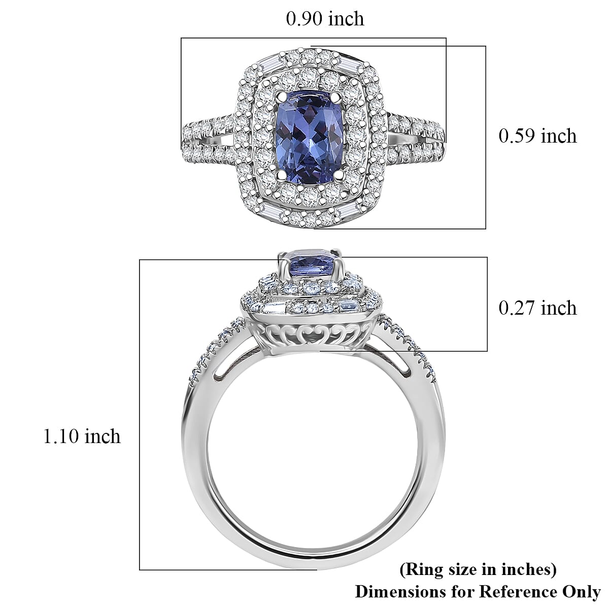 D'Joy Premium Tanzanite and Moissanite 1.65 ctw Celestial Halo Ring in Rhodium Over Sterling Silver (Size 10.0) image number 5