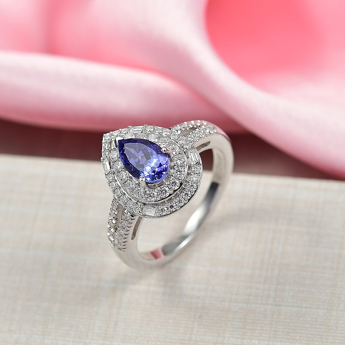 D'Joy Premium Tanzanite and Moissanite 1.50 ctw Celestial Halo Ring in Rhodium Over Sterling Silver (Size 10.0) image number 1
