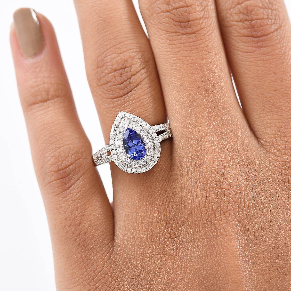 D'Joy Premium Tanzanite and Moissanite 1.50 ctw Celestial Halo Ring in Rhodium Over Sterling Silver (Size 10.0) image number 2