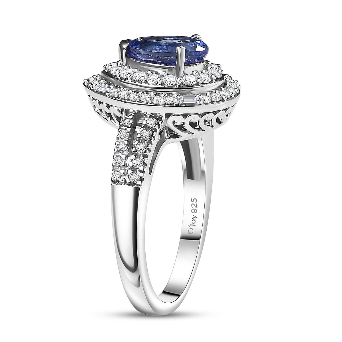 D'Joy Premium Tanzanite and Moissanite 1.50 ctw Celestial Halo Ring in Rhodium Over Sterling Silver (Size 10.0) image number 3
