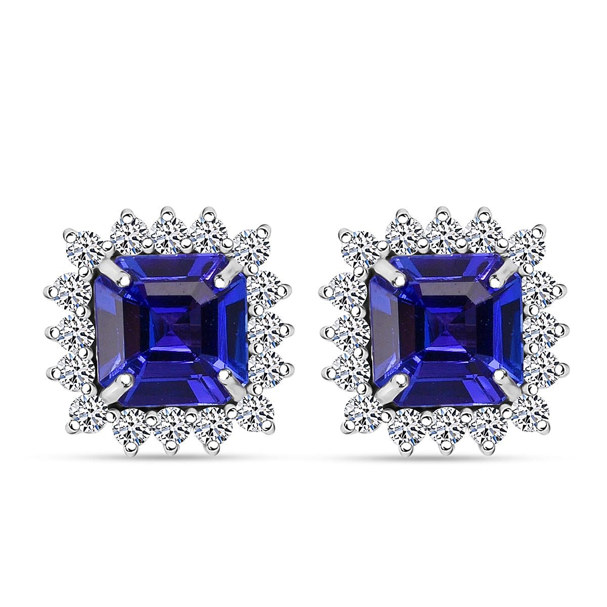 AAA Tanzanite and E-F VS Luxuriant Lab Grown Diamond Earrings in 10K White Gold 2.60 ctw image number 0