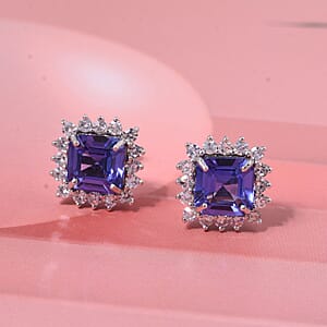AAA Tanzanite, Lab Grown Diamond Earrings in 10K White Gold 2.60 ctw