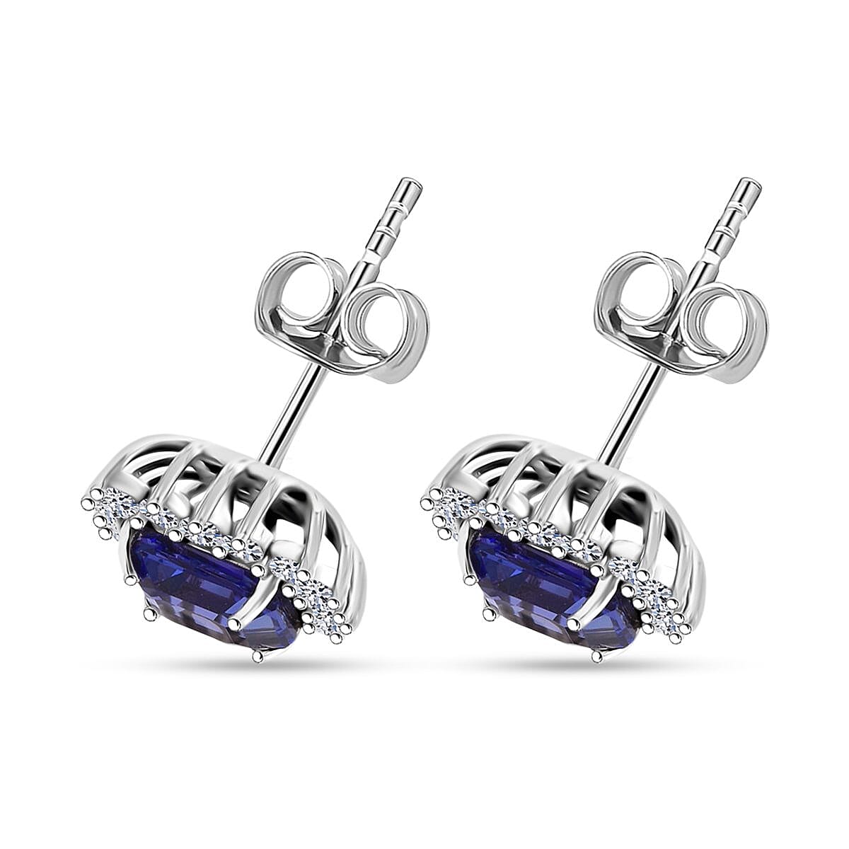 AAA Tanzanite and E-F VS Luxuriant Lab Grown Diamond Earrings in 10K White Gold 2.60 ctw image number 3