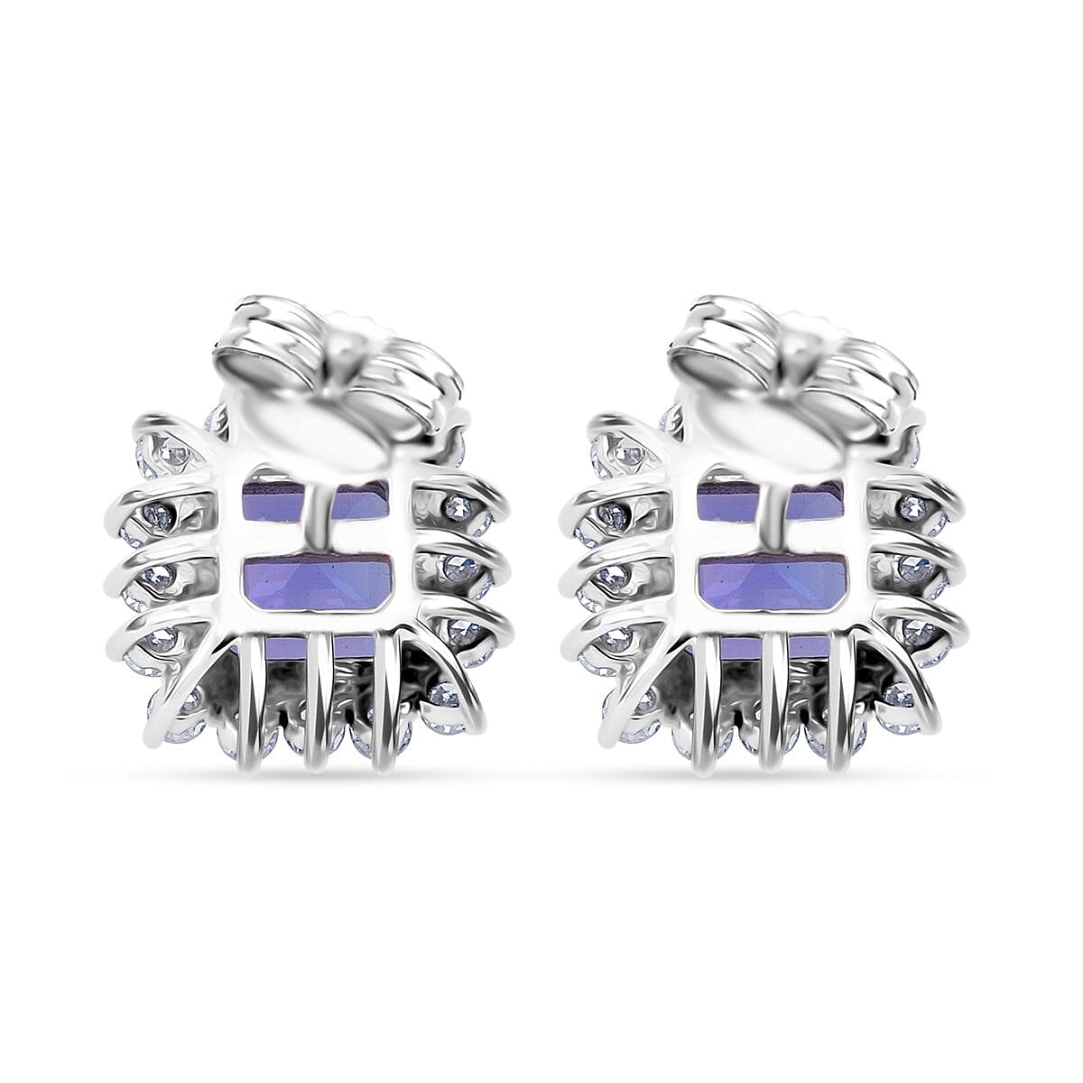 AAA Tanzanite and E-F VS Luxuriant Lab Grown Diamond Earrings in 10K White Gold 2.60 ctw image number 4