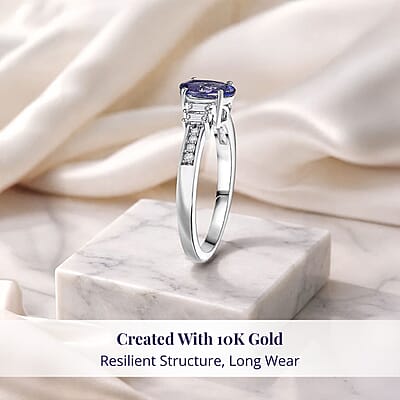 Luxoro 10K White Gold Premium Tanzanite, Diamond (G-H, I2) (0.15 cts) Moonlit Majesty Ring (Size 11.0) 1.15 ctw