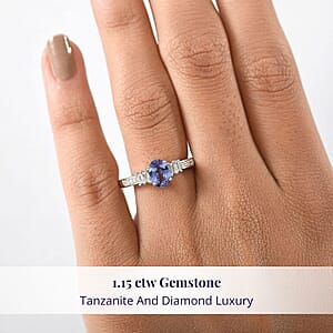 Luxoro 10K White Gold Premium Tanzanite, Diamond (G-H, I2) (0.15 cts) Moonlit Majesty Ring (Size 12.0) 1.15 ctw