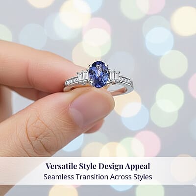 Luxoro 10K White Gold Premium Tanzanite, Diamond (G-H, I2) (0.15 cts) Moonlit Majesty Ring (Size 12.0) 1.15 ctw