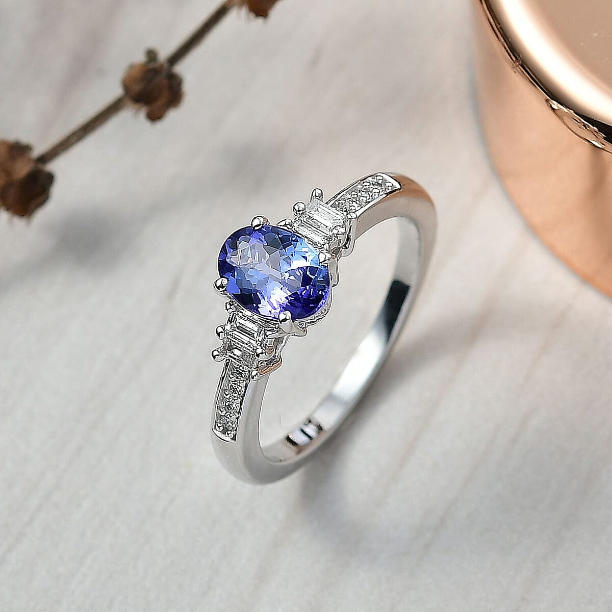 Luxoro Premium Tanzanite and G-H I2 Diamond 1.15 ctw Moonlit Majesty Ring in 10K White Gold (Size 7.0) image number 1