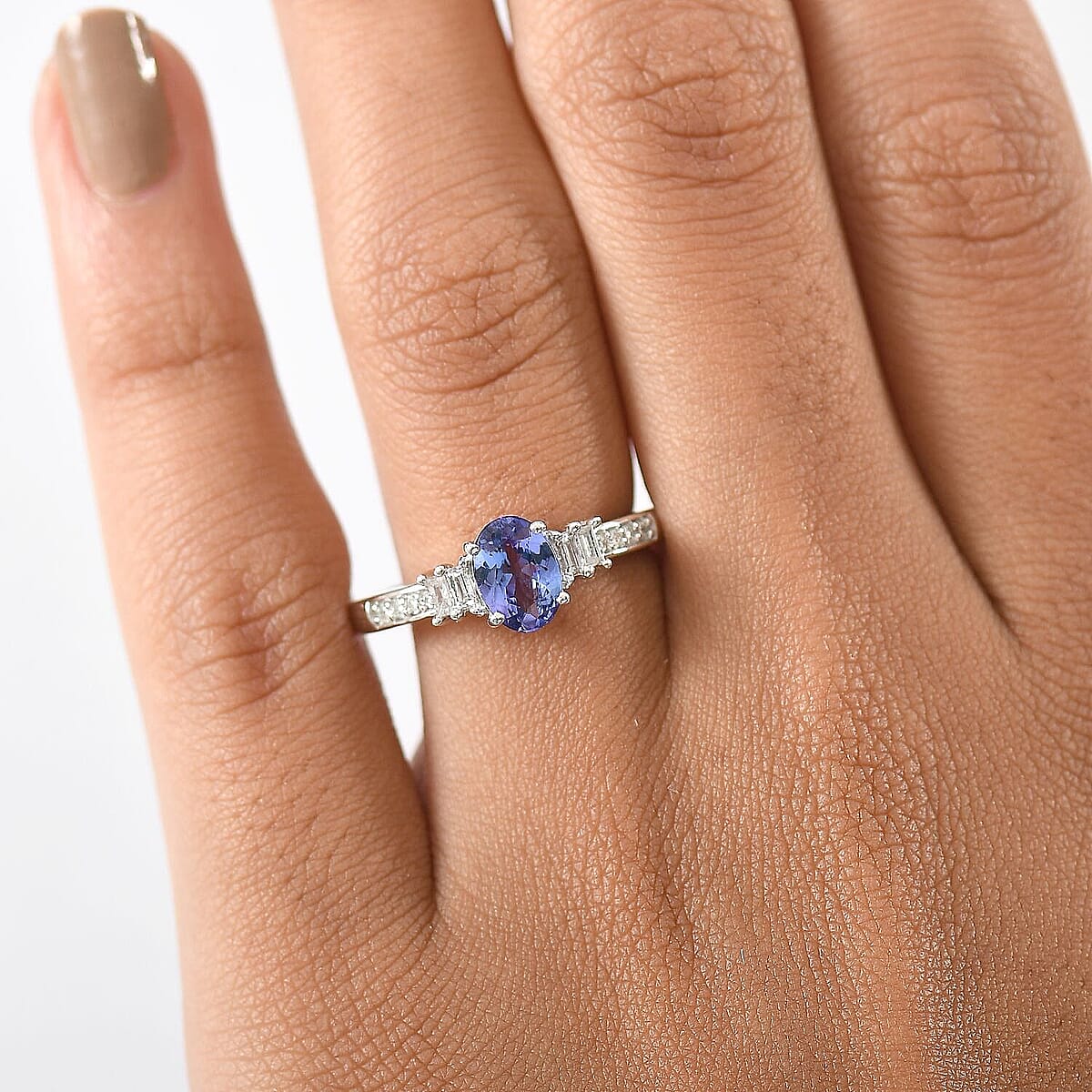 Luxoro Premium Tanzanite and G-H I2 Diamond 1.15 ctw Moonlit Majesty Ring in 10K White Gold (Size 7.0) image number 2