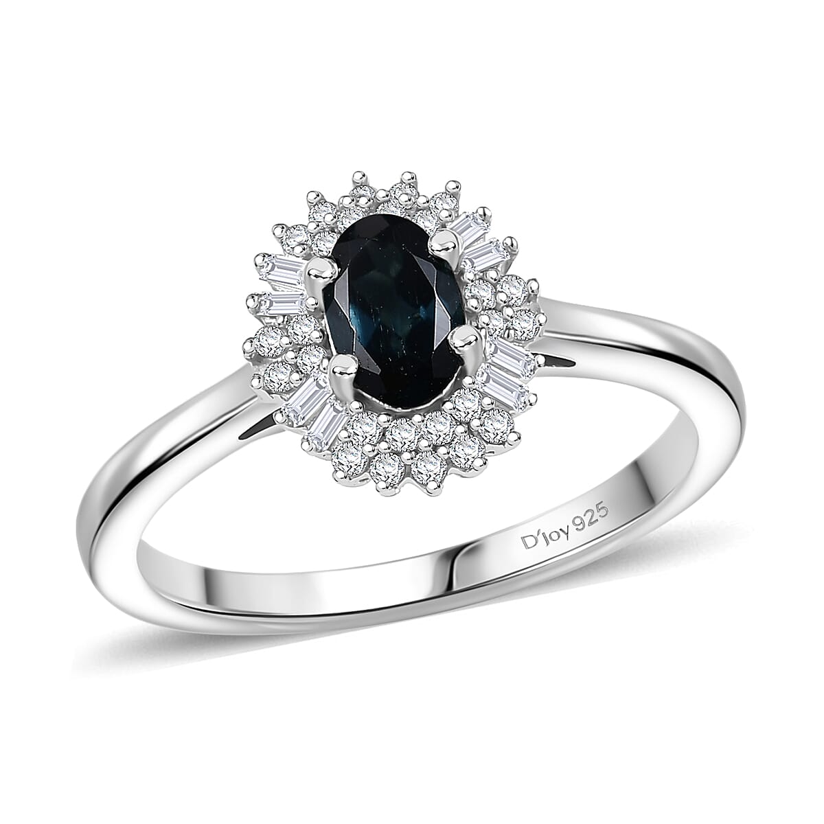 D'Joy AAA Monte Belo Indicolite and Diamond 0.65 ctw Art Deco Halo Ring in Rhodium Over Sterling Silver (Size 10.0) image number 0