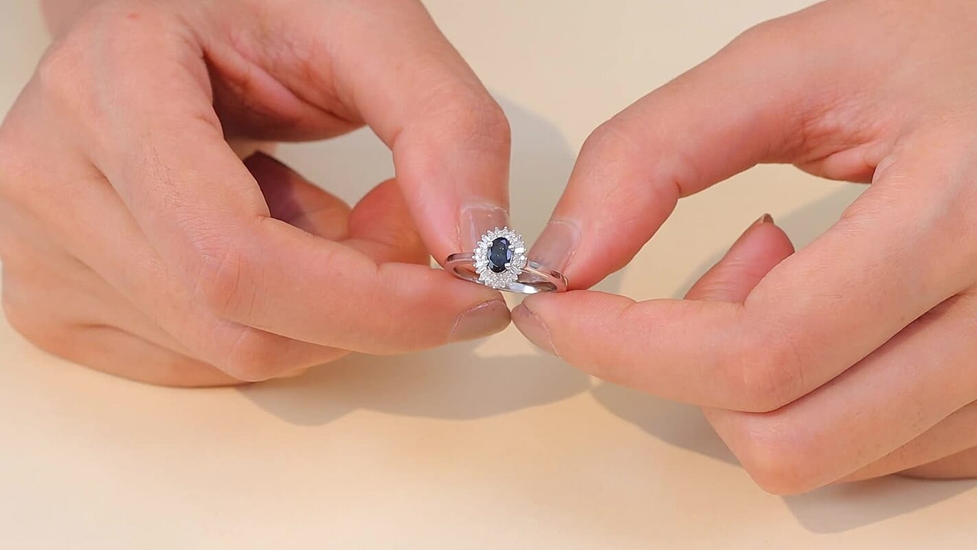 D'Joy AAA Monte Belo Indicolite, Diamond Halo Ring in Rhodium Over Sterling Silver (Size 10.0) 0.65 ctw
