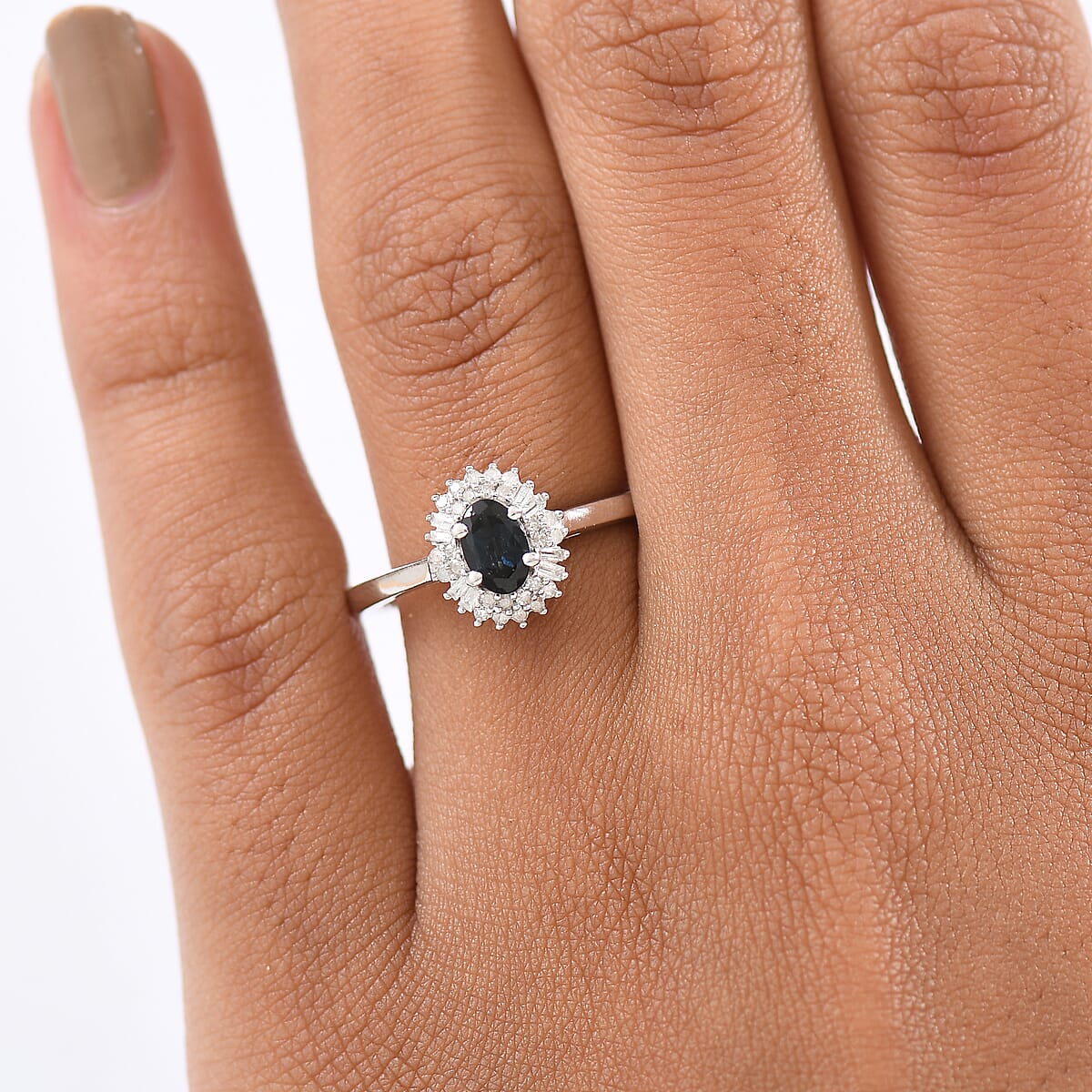 D'Joy AAA Monte Belo Indicolite and Diamond 0.65 ctw Art Deco Halo Ring in Rhodium Over Sterling Silver (Size 10.0) image number 2