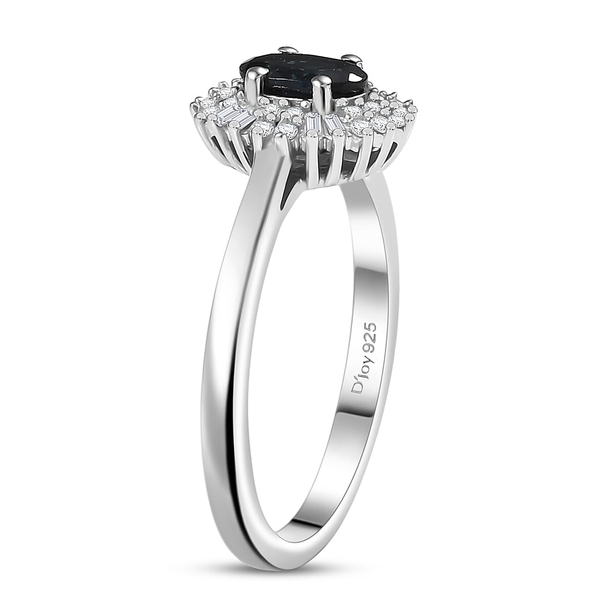 D'Joy AAA Monte Belo Indicolite and Diamond 0.65 ctw Art Deco Halo Ring in Rhodium Over Sterling Silver (Size 10.0) image number 3