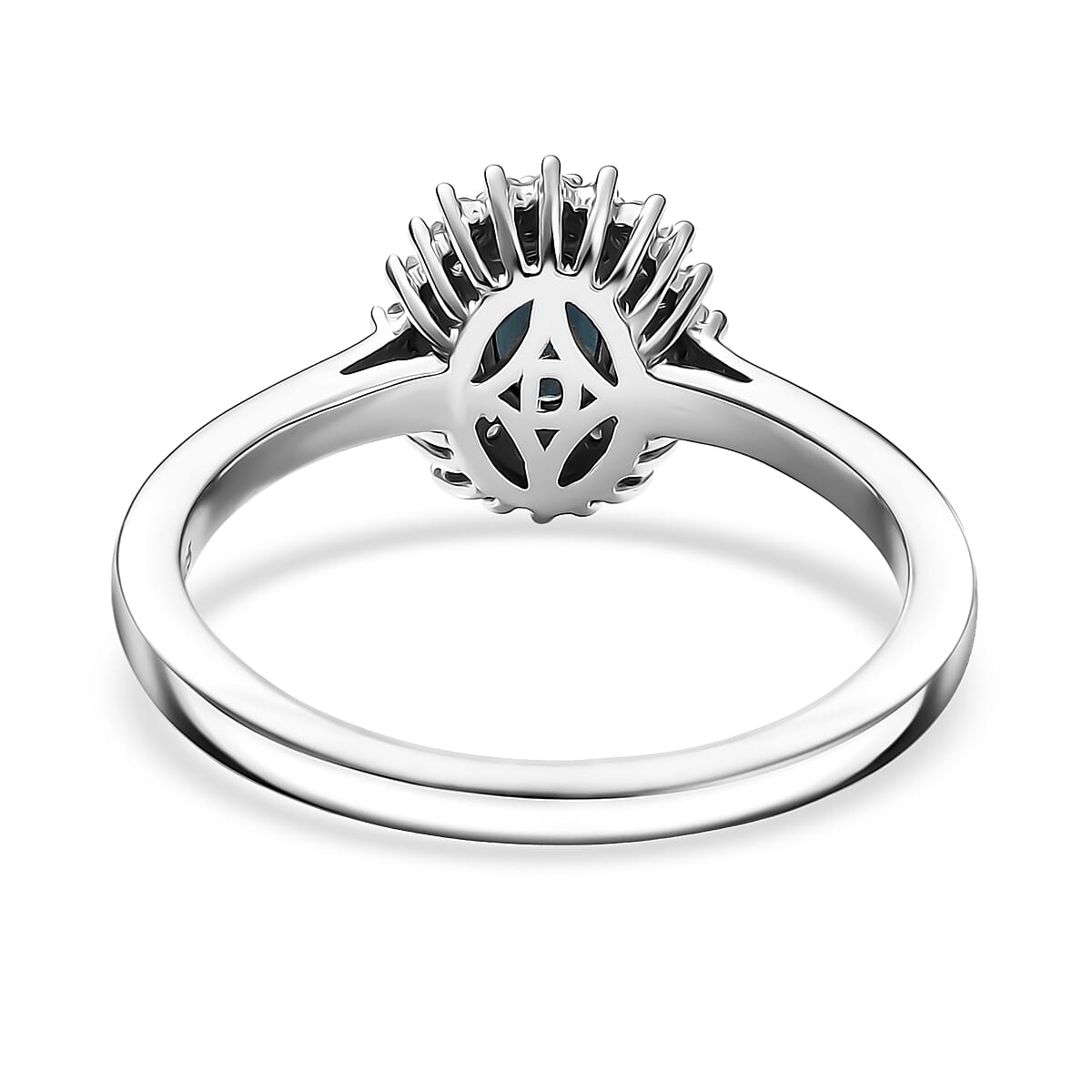 D'Joy AAA Monte Belo Indicolite and Diamond 0.65 ctw Art Deco Halo Ring in Rhodium Over Sterling Silver (Size 10.0) image number 4