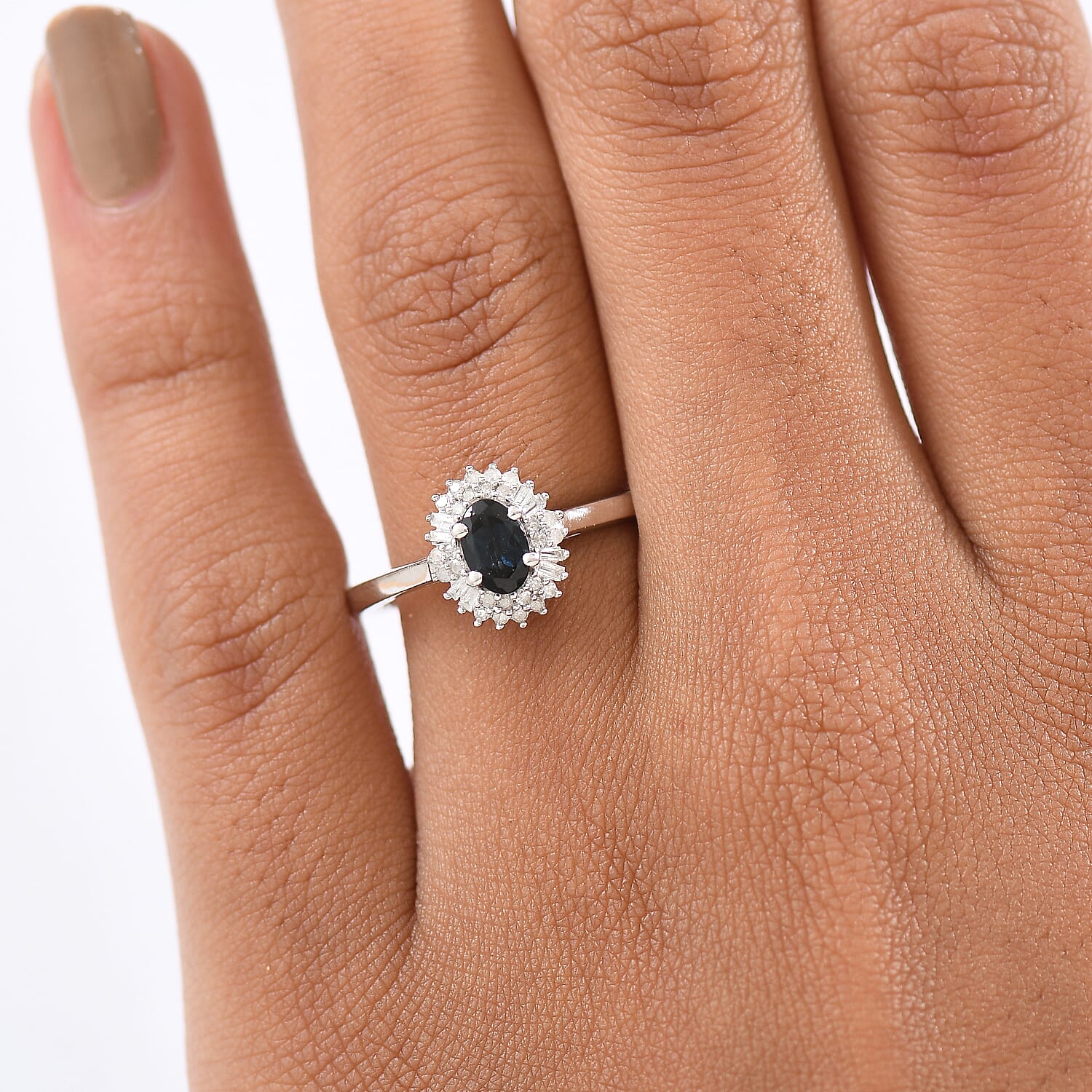 D'Joy AAA Monte Belo Indicolite and Diamond 0.65 ctw Art Deco Halo Ring in Rhodium Over Sterling Silver (Size 7.0)