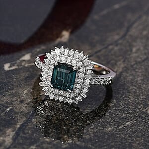 IGI Certified Luxoro AAA Monte Belo  Indicolite, Diamond (I2) Art Deco Ring in 10K White Gold 2.35 ctw (Size 10.0)