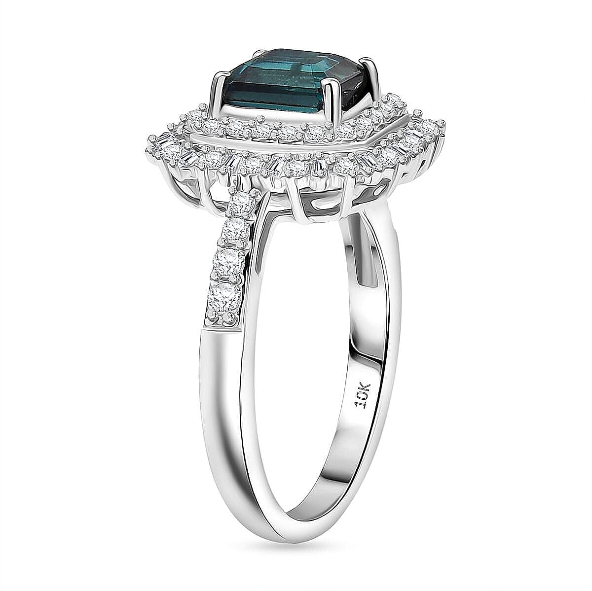 IGI Certified Luxoro AAA Monte Belo Indicolite and I2 Diamond 2.35 ctw Ring in 10K White Gold (Size 10.0) image number 3