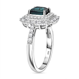 IGI Certified Luxoro AAA Monte Belo  Indicolite, Diamond (I2) Art Deco Ring in 10K White Gold 2.35 ctw (Size 10.0)
