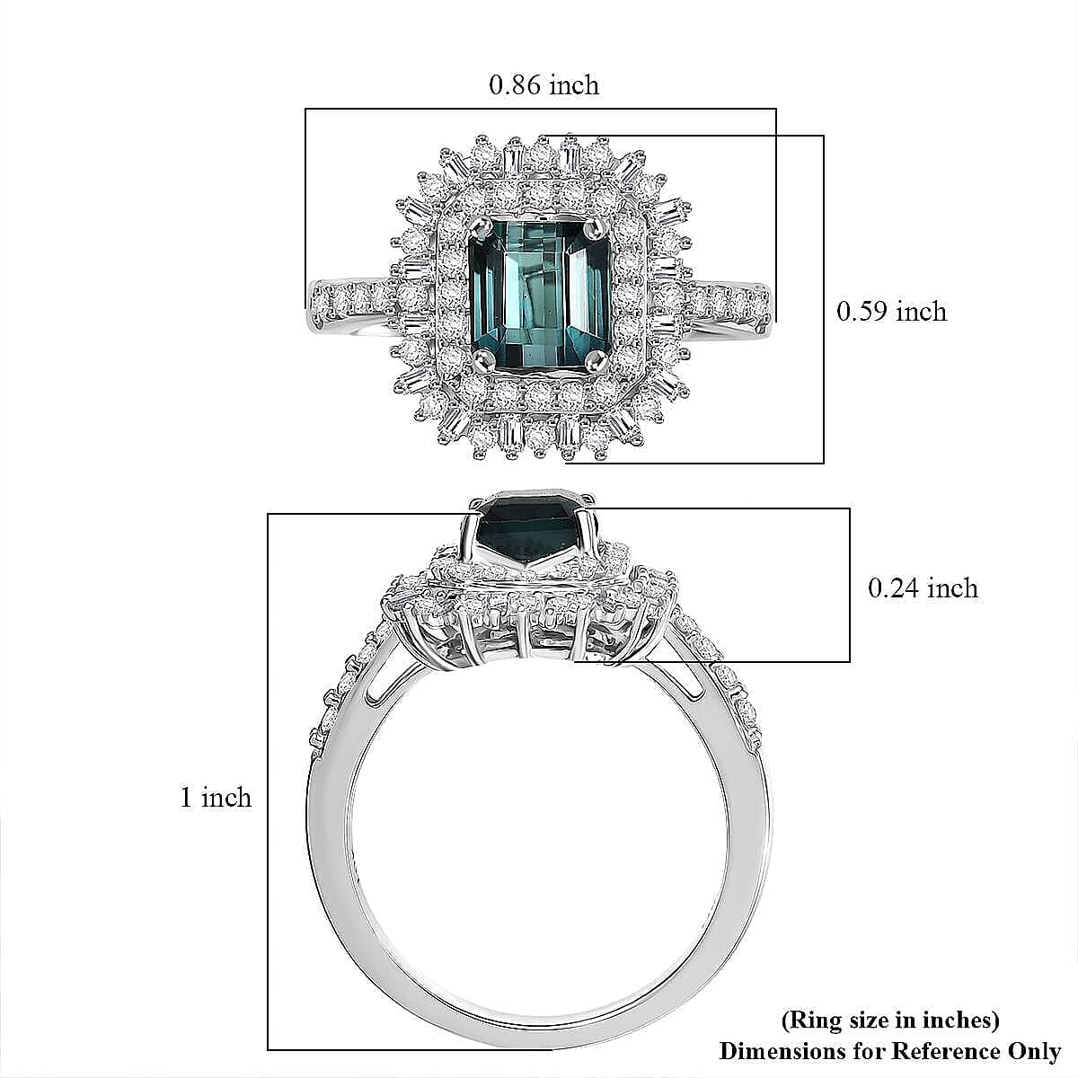 IGI Certified Luxoro AAA Monte Belo Indicolite and I2 Diamond 2.35 ctw Ring in 10K White Gold (Size 10.0) image number 5