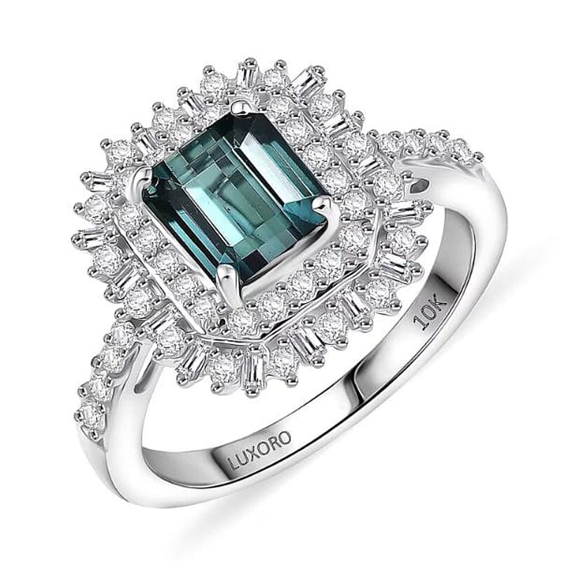 IGI Certified Luxoro AAA Monte Belo  Indicolite, Diamond (I2) Art Deco Ring in 10K White Gold 2.35 ctw (Size 12.0)