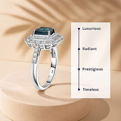 IGI Certified Luxoro AAA Monte Belo  Indicolite, Diamond (I2) Art Deco Ring in 10K White Gold 2.35 ctw (Size 12.0)