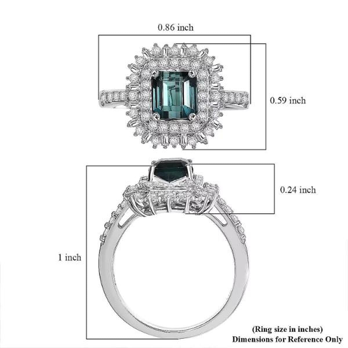 IGI Certified Luxoro AAA Monte Belo  Indicolite, Diamond (I2) Art Deco Ring in 10K White Gold 2.35 ctw (Size 6.5) image number 5