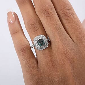 IGI Certified Luxoro AAA Monte Belo Indicolite and I2 Diamond 2.35 ctw Art Deco Ring in 10K White Gold (Size 7.0)