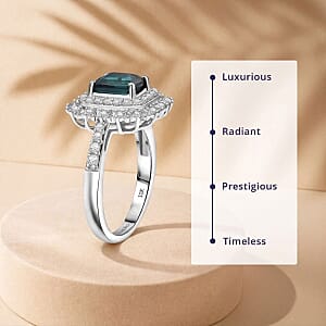IGI Certified Luxoro AAA Monte Belo Indicolite and I2 Diamond 2.35 ctw Art Deco Ring in 10K White Gold (Size 7.0)