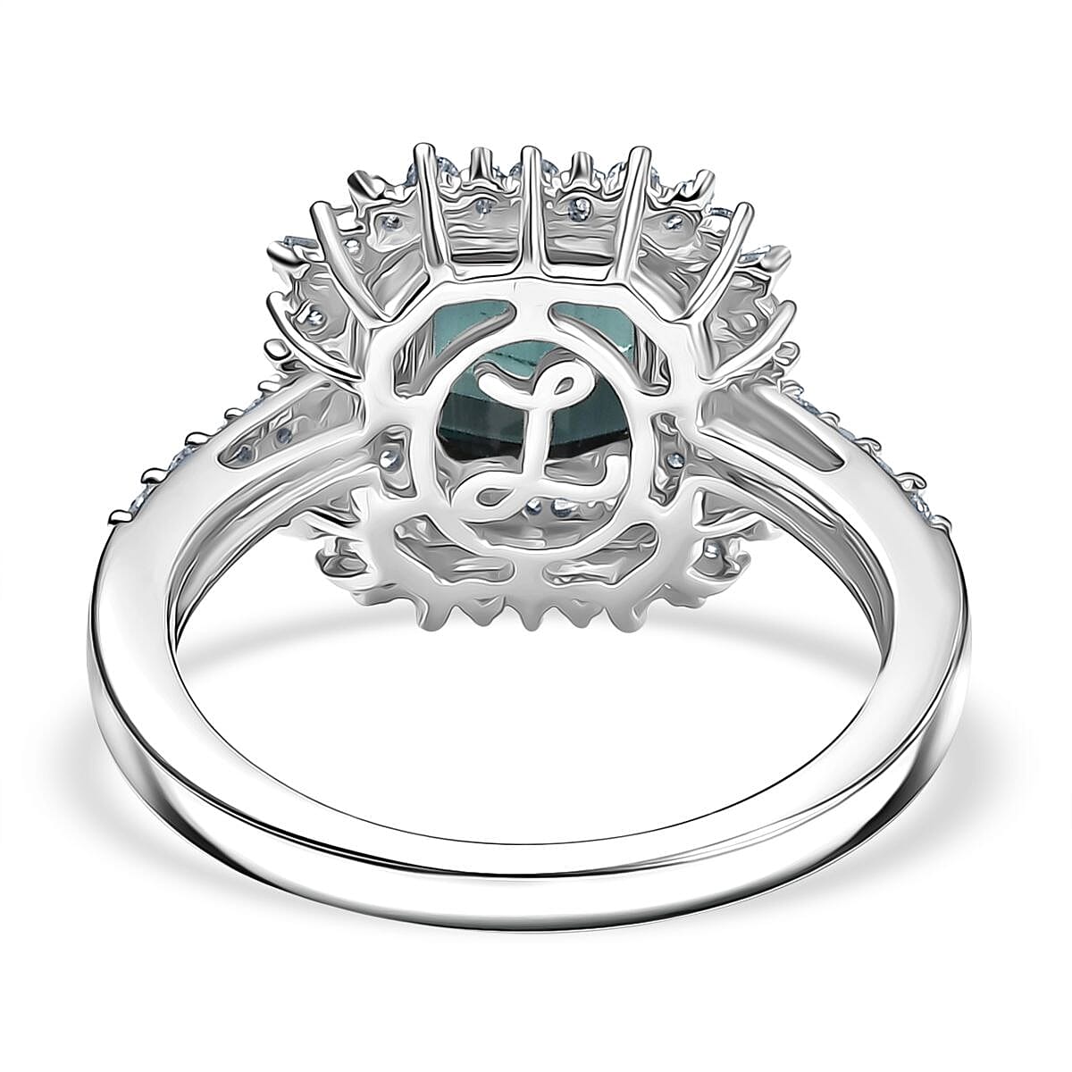 IGI Certified Luxoro AAA Monte Belo Indicolite and I2 Diamond 2.35 ctw Art Deco Ring in 10K White Gold (Size 7.0) image number 4