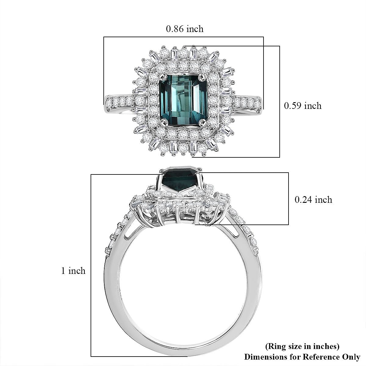 IGI Certified Luxoro AAA Monte Belo Indicolite and I2 Diamond 2.35 ctw Art Deco Ring in 10K White Gold (Size 7.0) image number 5
