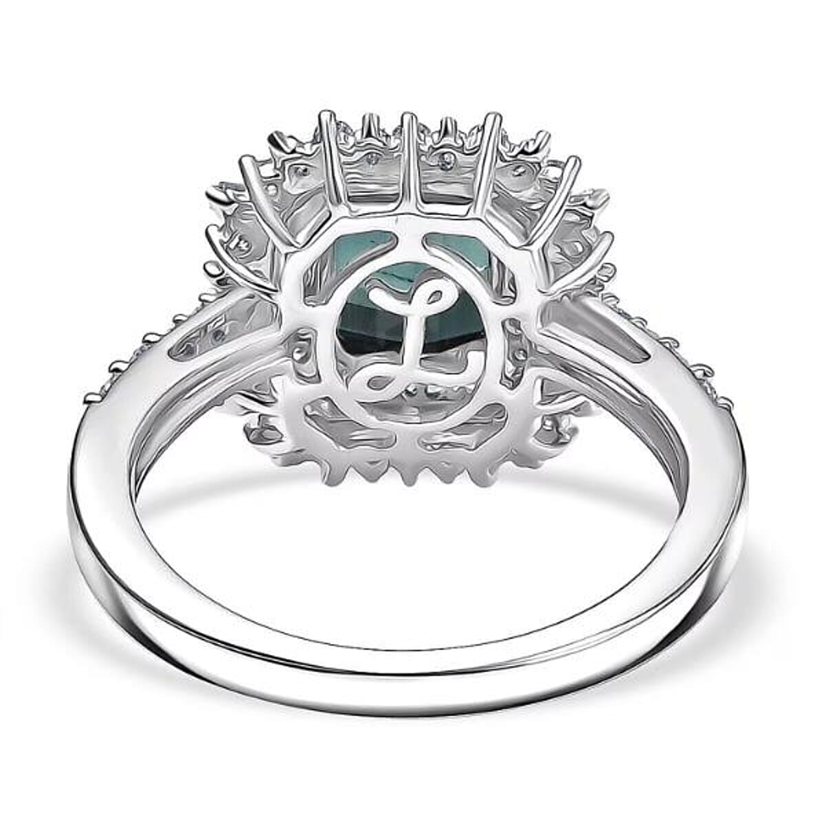 IGI Certified Luxoro AAA Monte Belo  Indicolite, Diamond (I2) Art Deco Ring in 10K White Gold 2.35 ctw (Size 7.5) image number 6