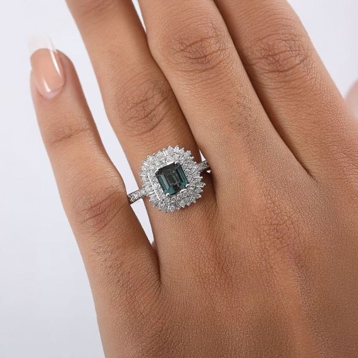IGI Certified Luxoro AAA Monte Belo  Indicolite, Diamond (I2) Art Deco Ring in 10K White Gold 2.35 ctw (Size 8.0) image number 1