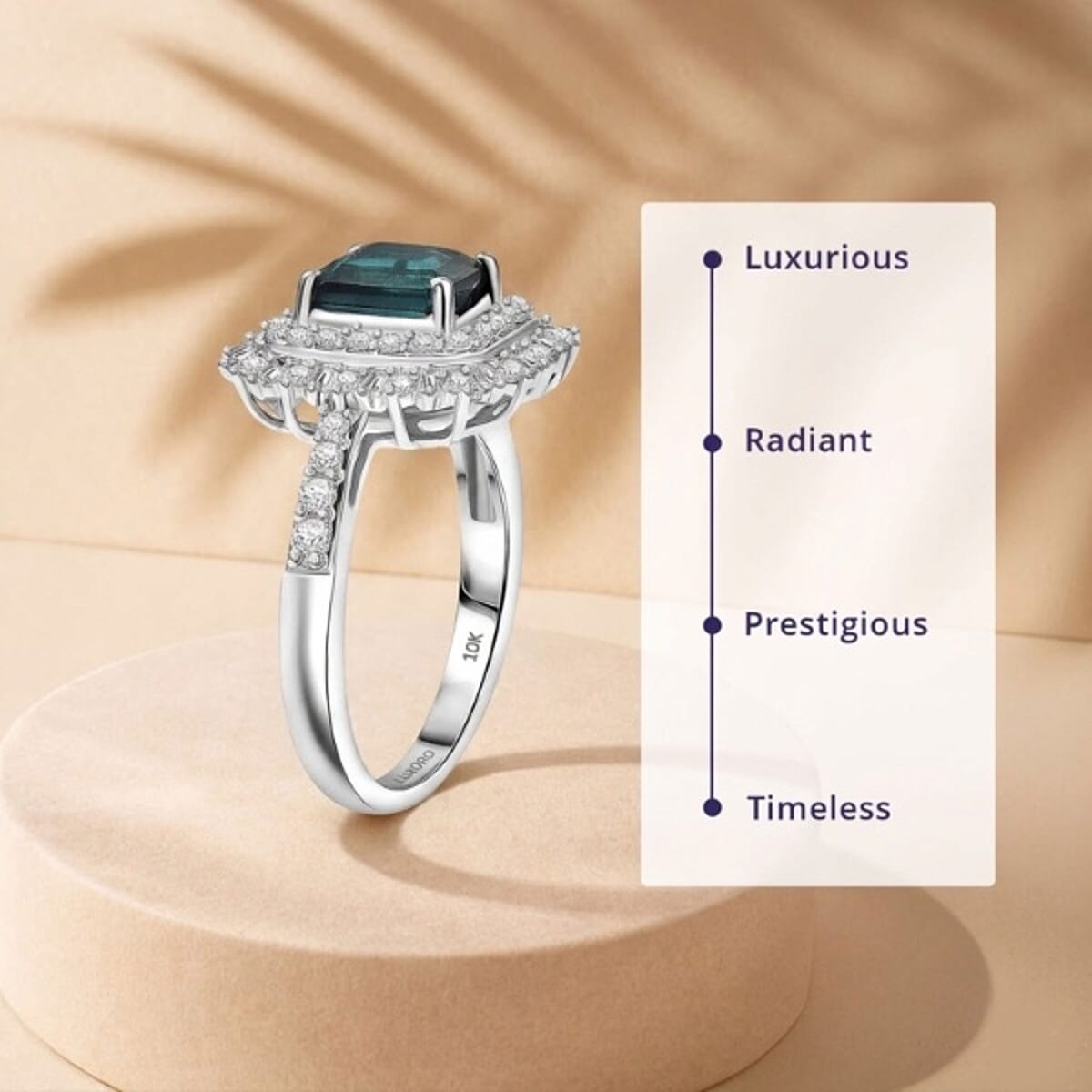 IGI Certified Luxoro AAA Monte Belo  Indicolite, Diamond (I2) Art Deco Ring in 10K White Gold 2.35 ctw (Size 8.5) image number 3