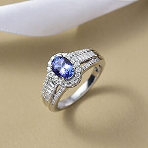 D'Joy Premium Tanzanite, Moissanite Ring in Rhodium Over Sterling Silver 1.60 ctw (Size 10.0)