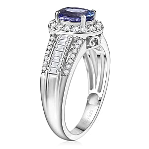 D'Joy Premium Tanzanite, Moissanite Ring in Rhodium Over Sterling Silver 1.60 ctw (Size 10.0)