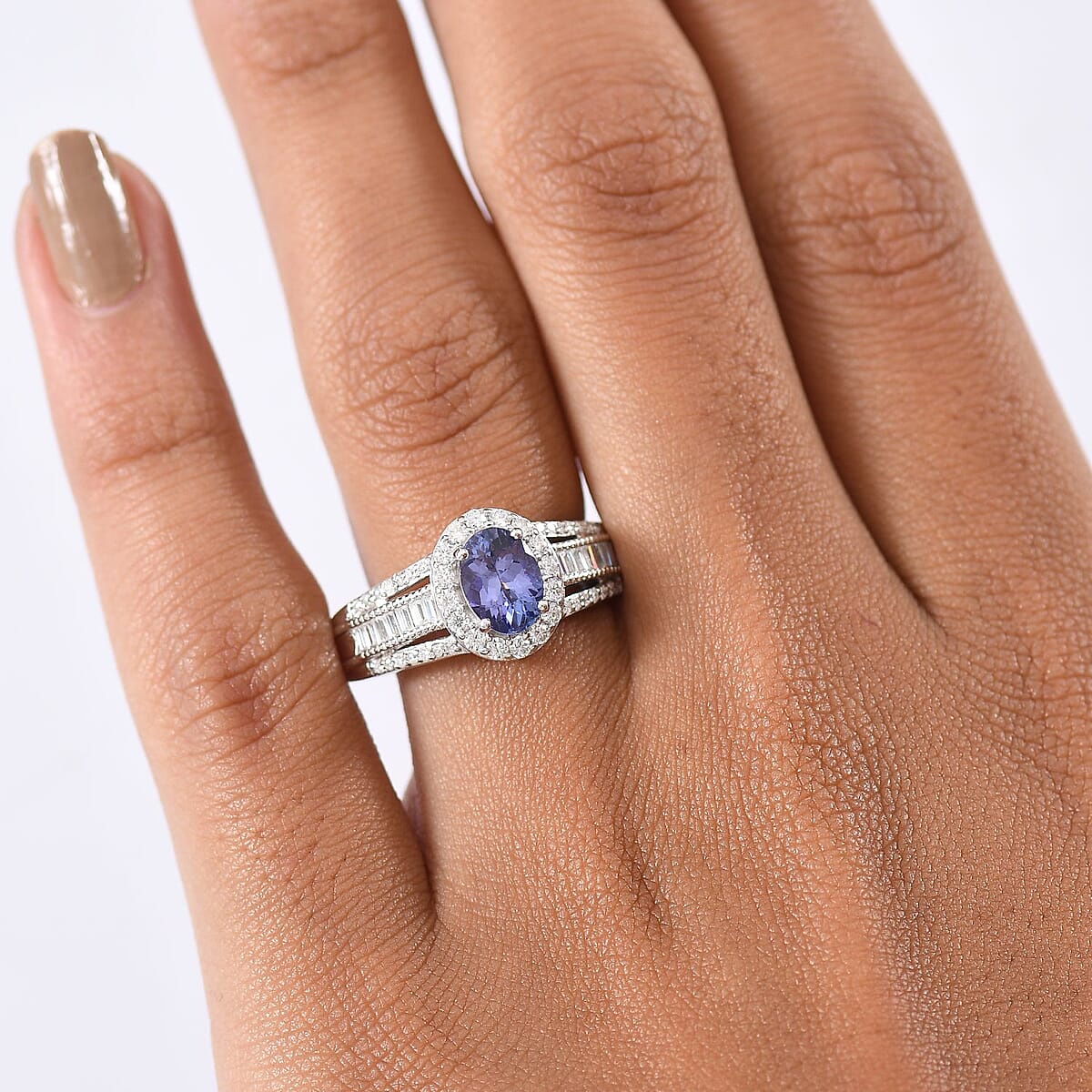 D'Joy Premium Tanzanite and Moissanite 1.60 ctw Ring in Rhodium Over Sterling Silver (Size 7.0) image number 2