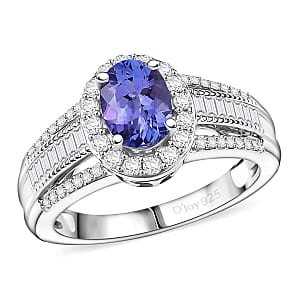 D'Joy Premium Tanzanite, Moissanite Ring in Rhodium Over Sterling Silver 1.60 ctw (Size 8.0)