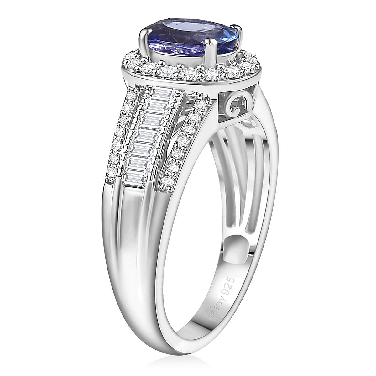 D'Joy Premium Tanzanite, Moissanite Ring in Rhodium Over Sterling Silver 1.60 ctw (Size 8.0) image number 3