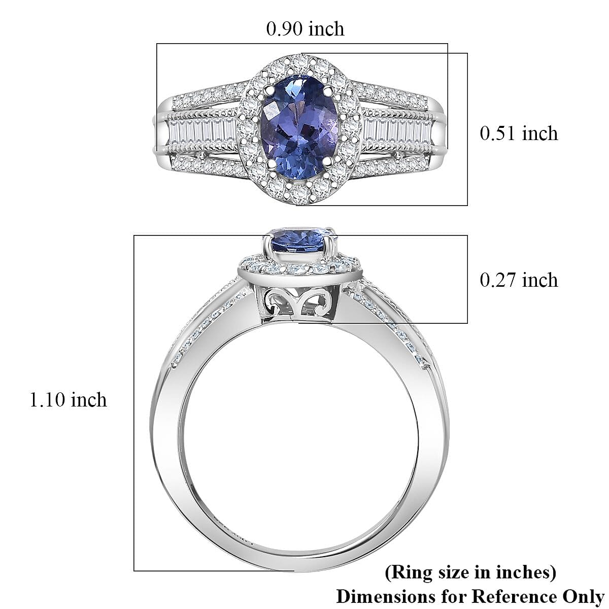D'Joy Premium Tanzanite, Moissanite Ring in Rhodium Over Sterling Silver 1.60 ctw (Size 8.0) image number 5