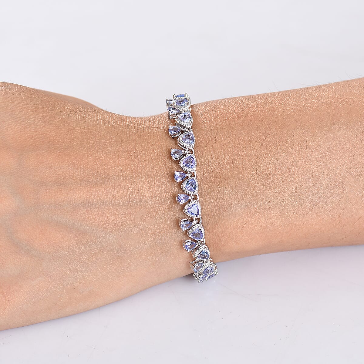 D'Joy Tanzanite 7.65 ctw Floral Vines Bracelet in Rhodium Over Sterling Silver (6.50 In) image number 2
