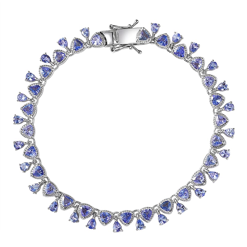 D'Joy Tanzanite 8.25 ctw Floral Vines Bracelet in Rhodium Over Sterling Silver (8.00 In)