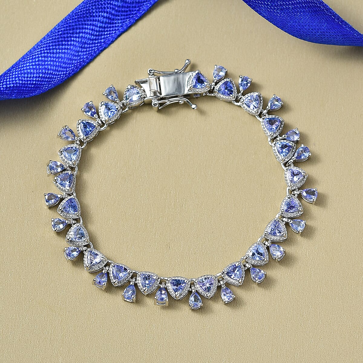 D'Joy Tanzanite 8.25 ctw Floral Vines Bracelet in Rhodium Over Sterling Silver (8.00 In) image number 1