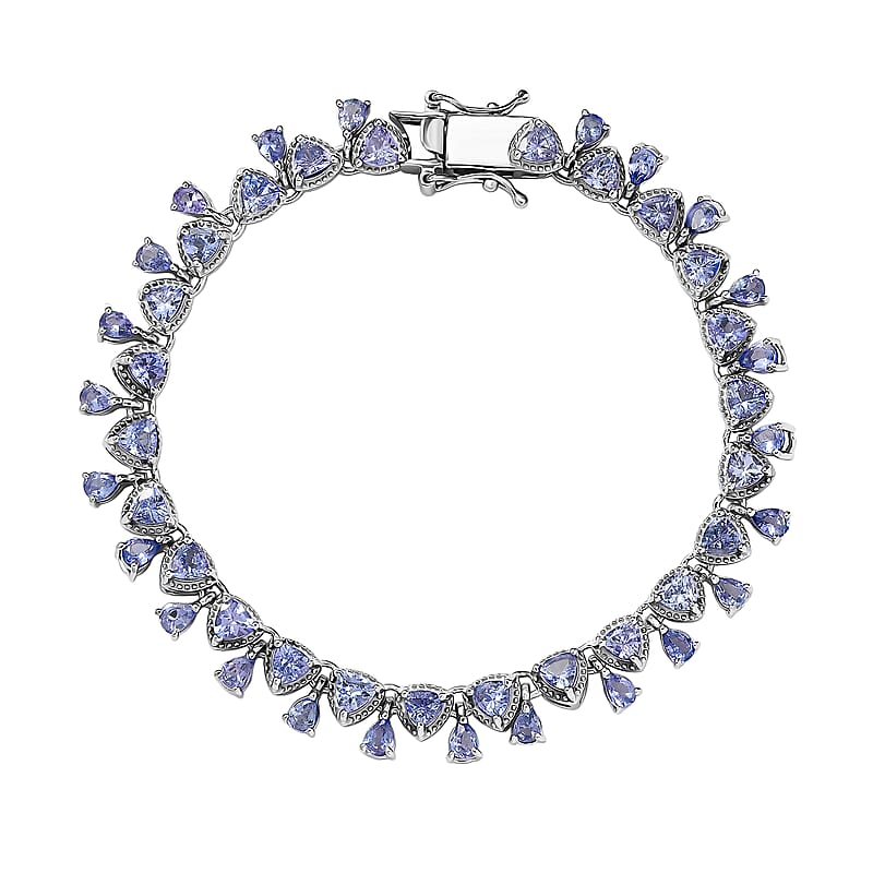 D'Joy Tanzanite 9.10 ctw Floral Vines Bracelet in Rhodium Over Sterling Sil (7.25 In)