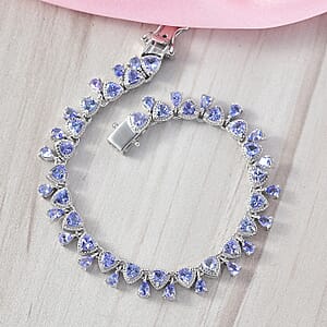 D'Joy Tanzanite 9.10 ctw Floral Vines Bracelet in Rhodium Over Sterling Sil (7.25 In) 