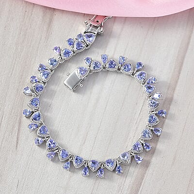 D'Joy Tanzanite 9.10 ctw Floral Vines Bracelet in Rhodium Over Sterling Sil (7.25 In)