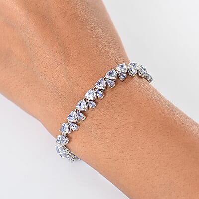 D'Joy Tanzanite 9.10 ctw Floral Vines Bracelet in Rhodium Over Sterling Sil (7.25 In)