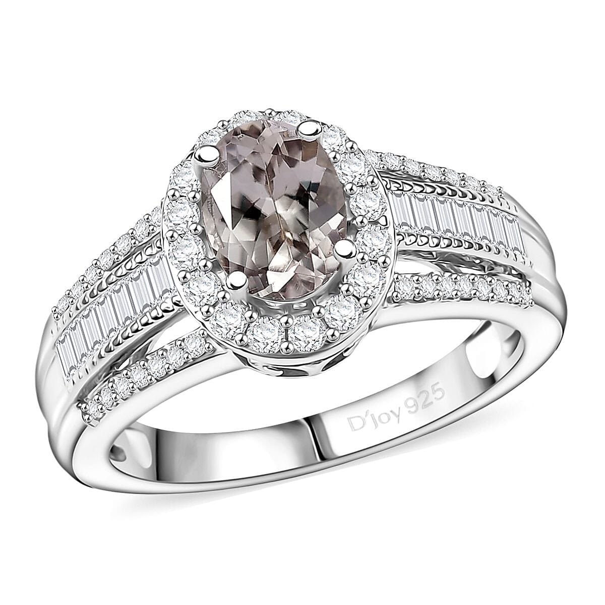 D'Joy Premium Tanzanite, Moissanite Ring in Rhodium Over Sterling Silver (Size 10.0) 1.60 ctw