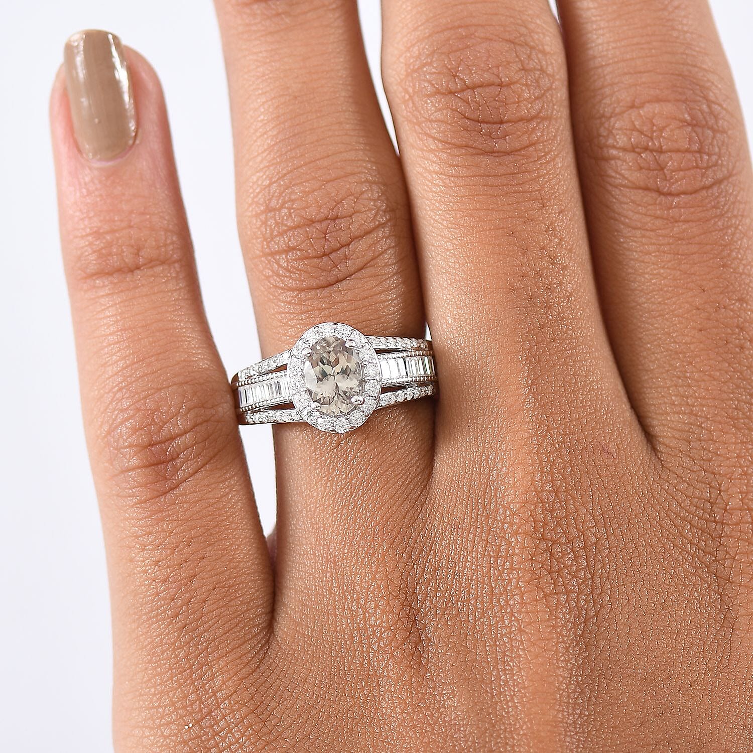 D'Joy Turkizite and Moissanite 1.65 ctw Ring in Rhodium Over Sterling Silver (Size 10.0)